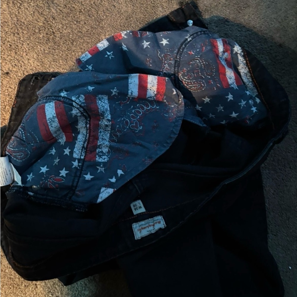 Vintage Weatherproof jeans with America flag patterns inside